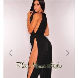 Black Slit Leg Harem Jumpsuit
